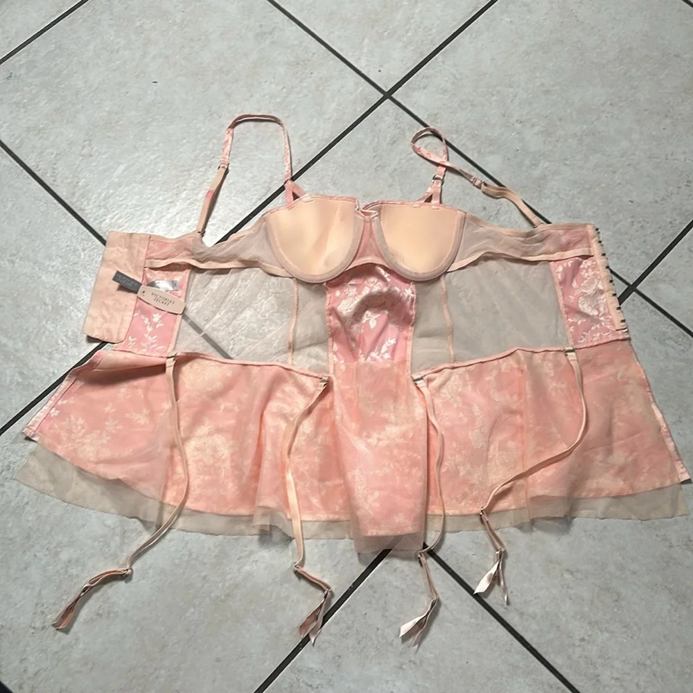 NWT Victoria’s Secret Baby Pink Floral‎ Satin Bustier Corset